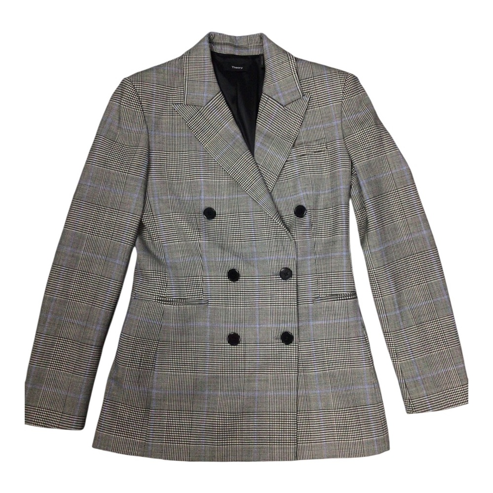 Theory 2pc Pantsuit Double-Breasted Glen Plaid Blazer & Pants Wool Size 6